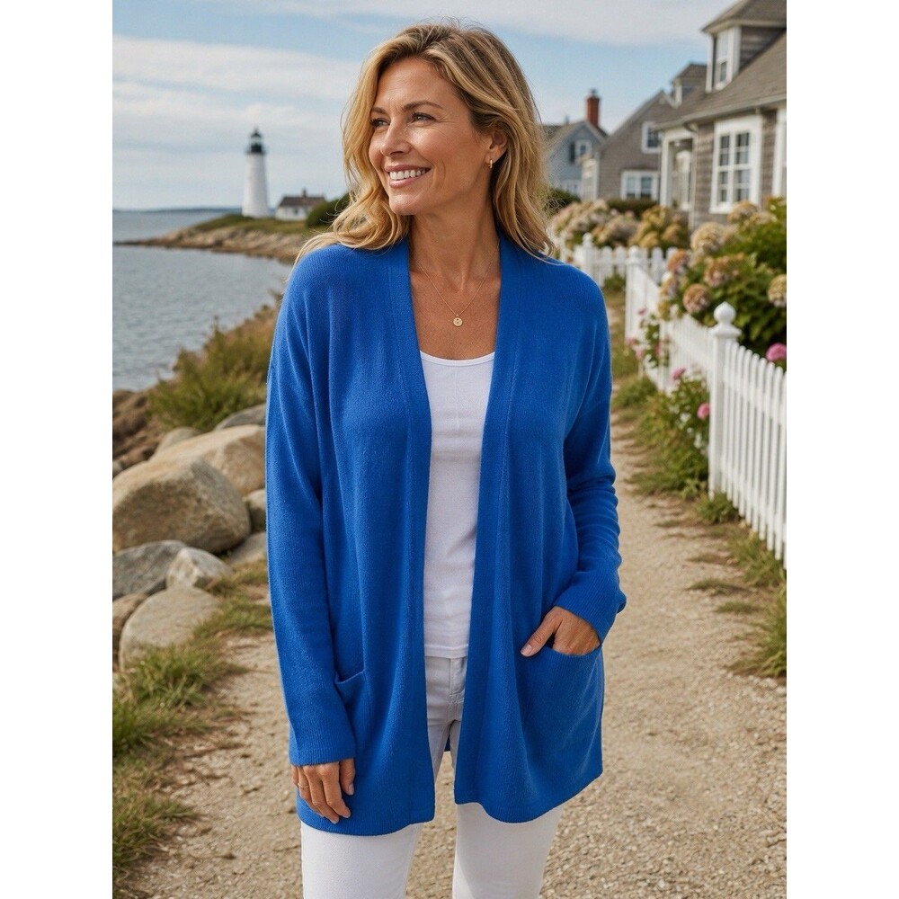 Pure Collection 100% cashmere light blue open women’s longline knit cardigan XL